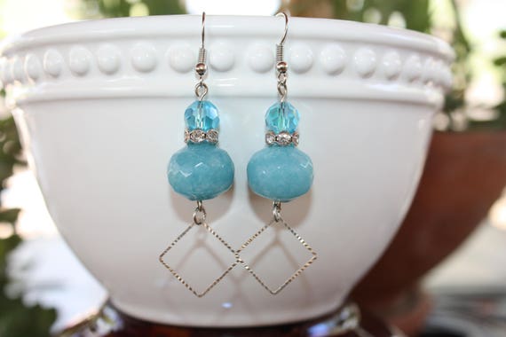 Items similar to Turquoise Earrings,Light Blue and Silver,Dangle ...