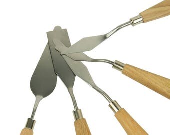 5 Pieces Professional Artist Palette Knife Painting Tools Metal Knives Wood Handle