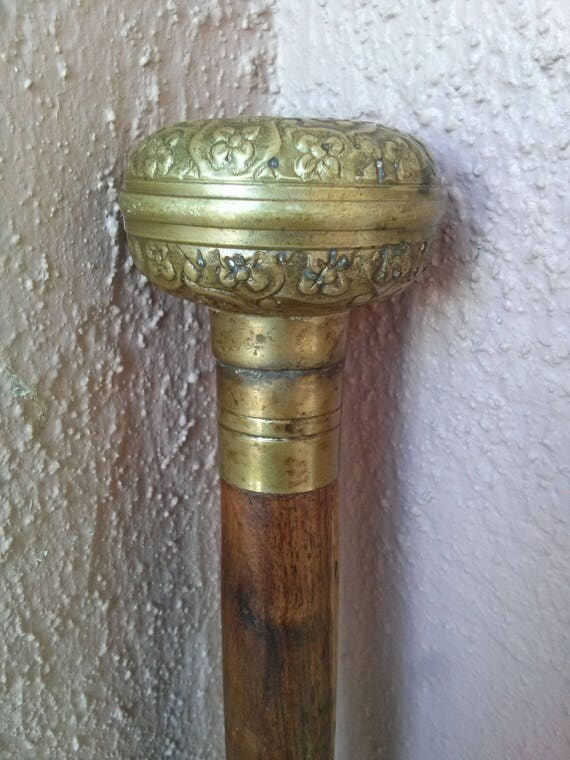 Vintage 1800s Cane Walking Stick Victorian Door Knob Rosewood