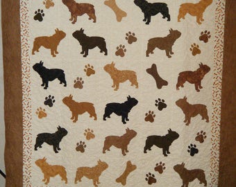 French Bulldog Queen size quilt - 82 x 87 inches