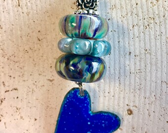 Lampwork Glass Beaded Lariat Necklace Interchangable Boro Borosilicate Handmade - Blue Love