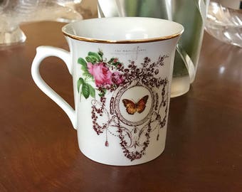 Coffee Cup Mug French design roses Friendship Butterfly Flourish