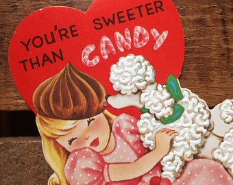 Vintage Valentine - Sweet Girl with Poodle, Unused Valentine, Vintage Poodle Valentine, Cute Valentine, Girl Valentine, Candy Valentine