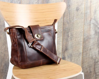 Leather Messenger Bag, Cross Body Bag, Brown