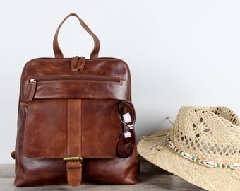 Leather Backpack, Rucksack, antique brown