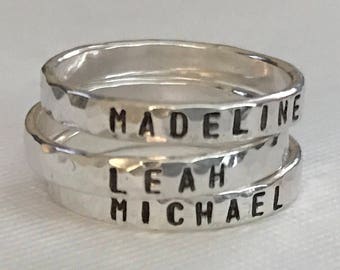 Child's Name Ring - Mother's Ring - Stamped Sterling Silver Ring - Mother's Jewelry- Hammered Sterling Silver Name Ring- stacking ring