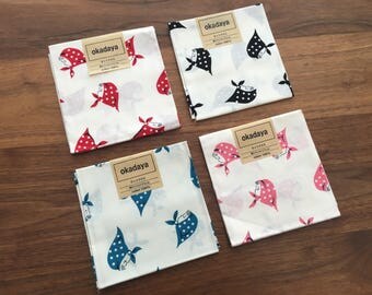 SET of 4 Pieces Japanese Import Cotton Fabric - 19 Inch x 13 Inch ( 50 cm x 35 cm) EACH
