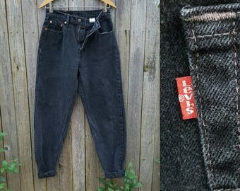 Vintage Black Jeans // Vtg 90s LEVI'S 560 Made in the USA Distressed Faded Black Loose Fit Straight Leg Jeans // 28.5" waist