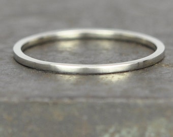 White Gold Wedding Band, Skinny Ring Square Edge, 1mm Solid Gold 14K Palladium White Gold, Sea Babe Jewelry