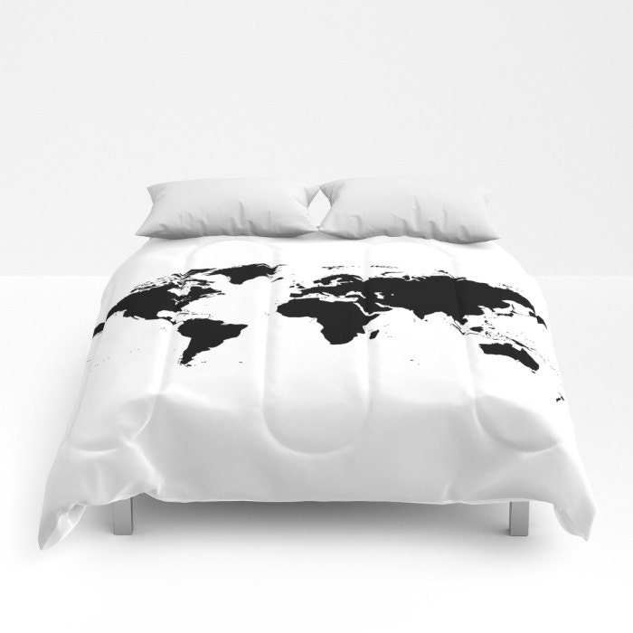 Map Duvet Cover World Map Comforter Decorative Bedding Bedroom Blanket White Black Modern Chalkboard