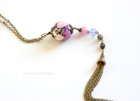 Long pink purple and blue Liberty boho tassel necklace, Liberty necklace, Liberty jewelry, Boho necklace, Boho chic necklace, Boho jewel