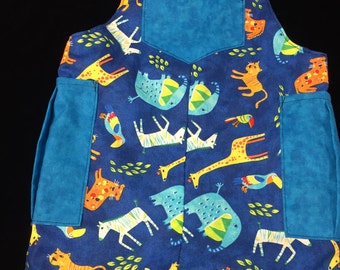 Reversible Short Overall in jungle animals size newborn to 2 year