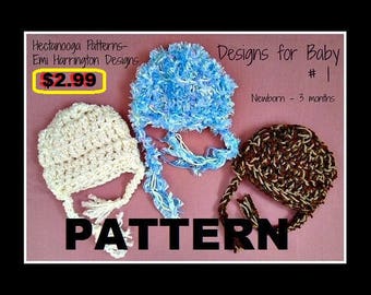 crochet baby hat PATTERN, hat crochet pattern, crochet hat pattern, DESIGNS for BABY # 1, Newborn to 3 months, shower gift, photo prop
