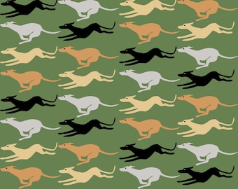 Running Greyhound Fabric - Running Greyhounds By Eclectic House - Running Greyhound Cotton Fabric By The Yard With Spoonflower