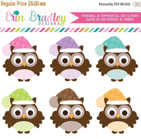 50% OFF SALE Holiday Owls Clipart, Winter Owls Clipart, Animal Clip Art, Commercial Use Clip Art Graphics Il_570xn