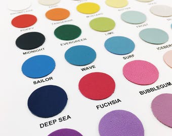 1 1/4" leather die cut circles in your choice of 30 color options. Choose the quantity you would like. The more you order, the more you save
