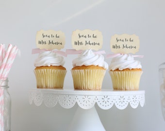 Soon to Be Mrs., Bridal Shower cupcake toppers, Wedding toppers, Bride to be, Custom bridal toppers