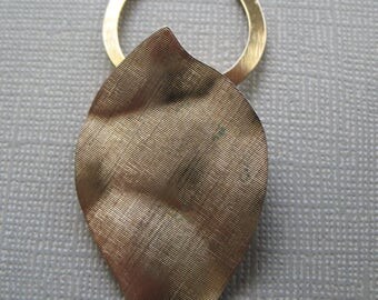 Vintage Brushed Gold Tone Figural Leaf Scarf Clip, Scarf Ring, Scarf Slide, Scarf Accessories, Textured Gold Tone Scarf Ring or Closure