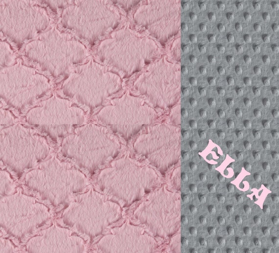 Personalized Baby Blanket For Girl /Minky Baby Blanket // Pink Silver Gray Lattice // Stroller Blanket // Pink Baby Blanket / Name Blanket