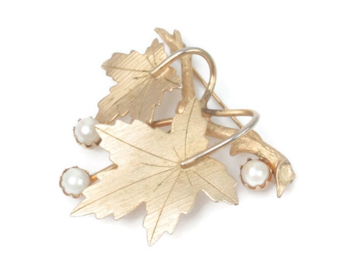 Cultured Pearl Leaf Brooch Sarah Coventry Precious 1960s Mid Century Jewelry Vintage