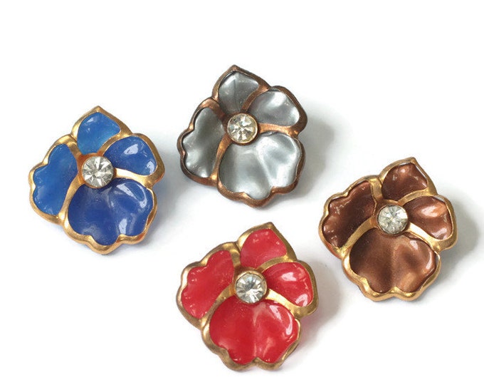 Four Pansy Flower Scatter Pins Red Blue Silver Bronze Vintage