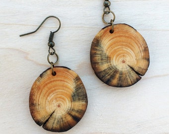 Spalted Pine Earrings,Pine Wood Earrings, Rustic Dangle Earrings