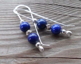 Smooth Rich Lapis Fine Silver Dangle Handmade Earrings