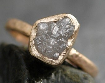 Raw Rough Large Diamond Engagement Stacker Ring in 14k White, Rose, or Yellow Gold- Size E 8-9mm Uncut Diamonds