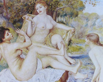 Renoir, The Bathers (Mature Content)/Woman with a Fan, 1962 Reproduction Impressionist Print,Color Plate, 9 x 12, 2-Sided Book Page