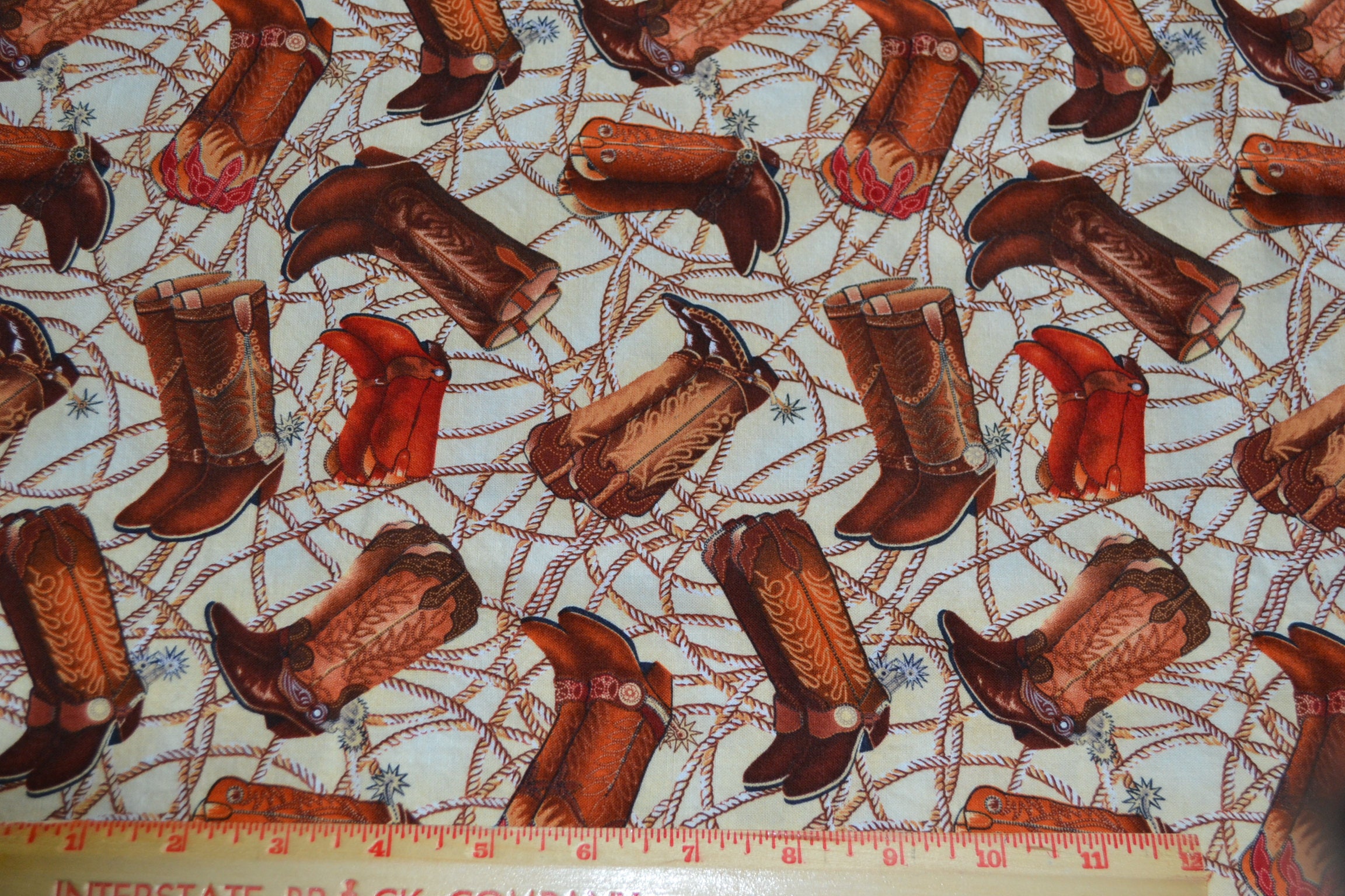 Western Cowboy Boot Cotton Fabric 1 yard listing from CountryCozyByRB