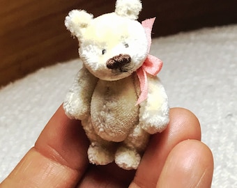 1-3/4in. Hand Sewn IVORY Silk Miniature Teddy Bear
