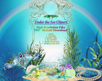 Under the sea clipart, clip art, mermaid background, Mermaid crown clipart