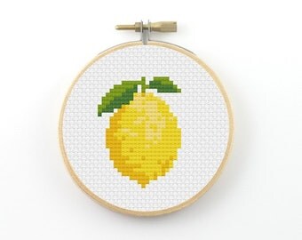 Lemon Cross Stitch pattern, lemon pattern, food patterns, fruit patterns, kitchen cross stitch, instant PDF download, DIY
