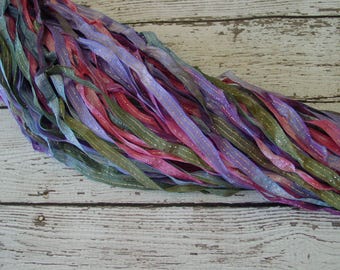 Hand Dyed Ribbon PIXIE JOURNEY - quarter inch dazzle ribbon, 5 yards