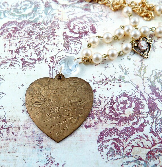 Vintage Heart Necklace Love Necklace Long Necklace Wedding
