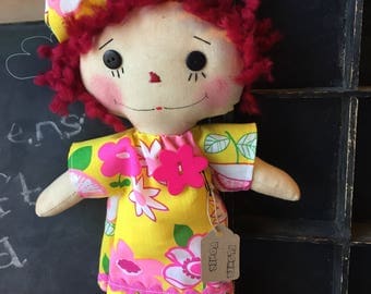 Primitive Raggedy Annie - Flower Power- Pink/Yellow - ragdoll