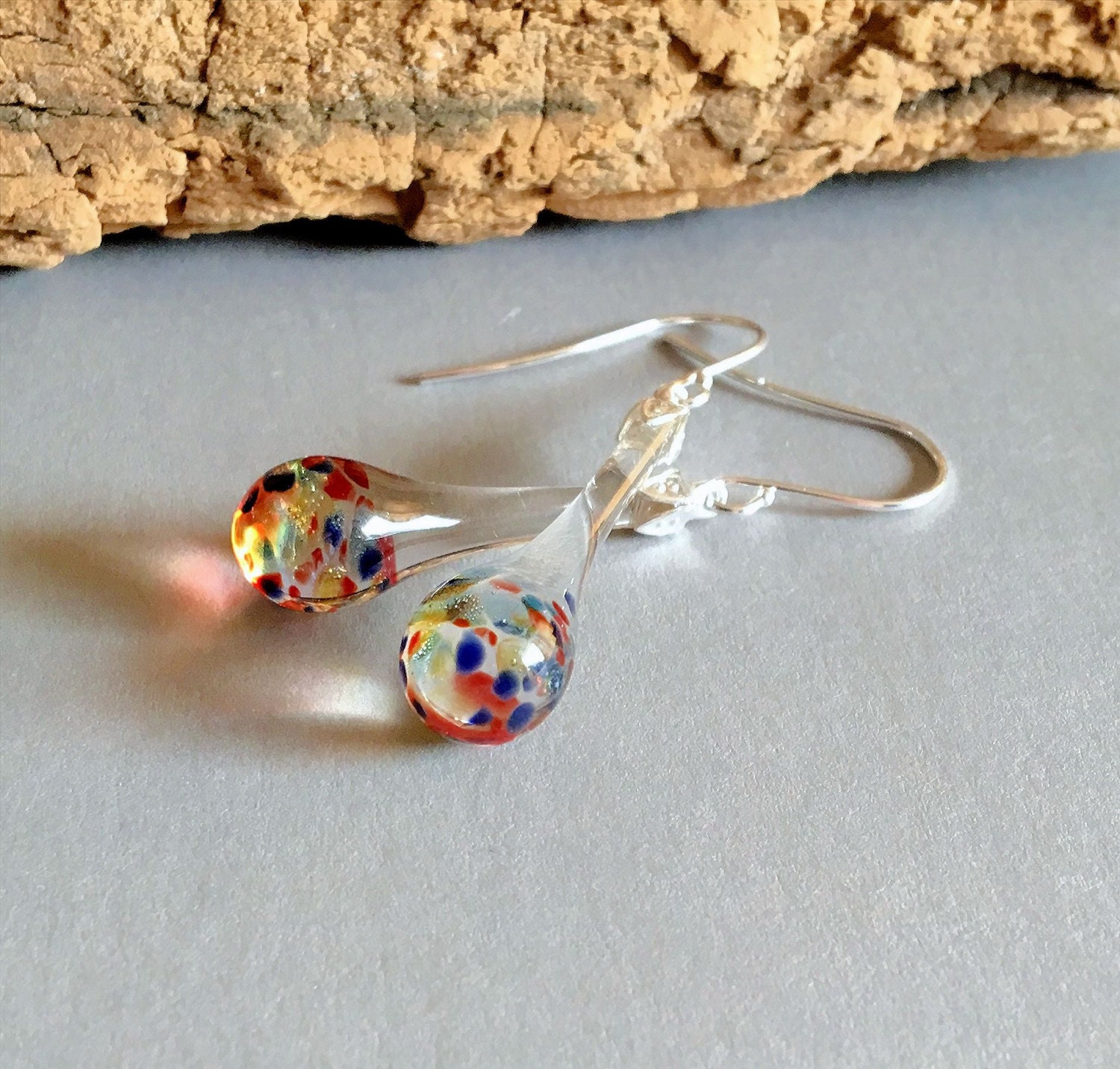 Blown Glass Earrings Multi Color Dangle Lampwork Boro and