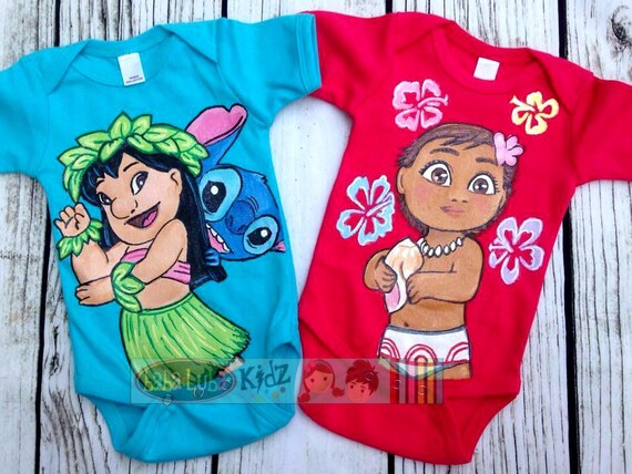 Lilo and stitch Hand painted onesie and hat Custom by Babalubakidz