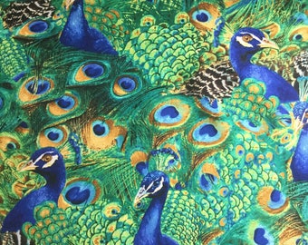 Timeless Treasures - Exotic Large Peacock - Teal Fabric by the yard or select cut C5299-TEAL
