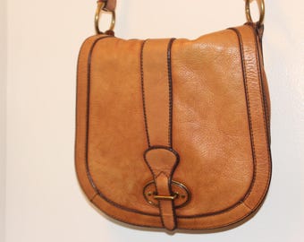 Caramel Leather Crossbody Bag Fossil Dark Brown Leather Trim