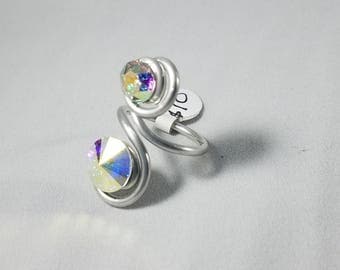 Ab and Ab swarovski crystal adjustable ring made with aluminum wire, made to order