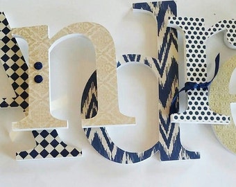 Baby Boy Wooden Letter, Navy Blue Nursery Decor, Navy and Cream Theme, Wood Wall Letters, Custom Hanging Name Design