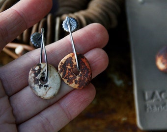 Slices of life - Raised from ashes - Pit fired ceramic on sterling silver earrings - Made to order