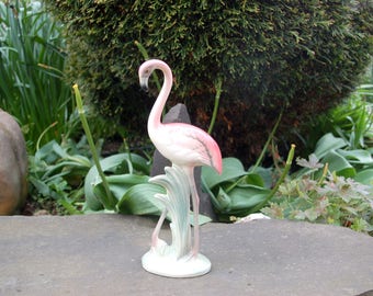 1940's / 50's Brad Keeler Classic Upright signed Porcelain California Pink Flamingo 11 3/4" tall Figurine # 1 ~ First of 2