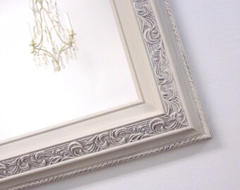 BATHROOM VANITY MIRRORS For Sale French Country Home 30"x26" Rustic Taupe Distressed Ivory Mirror Bathroom Cream Colored Vanity Mirror
