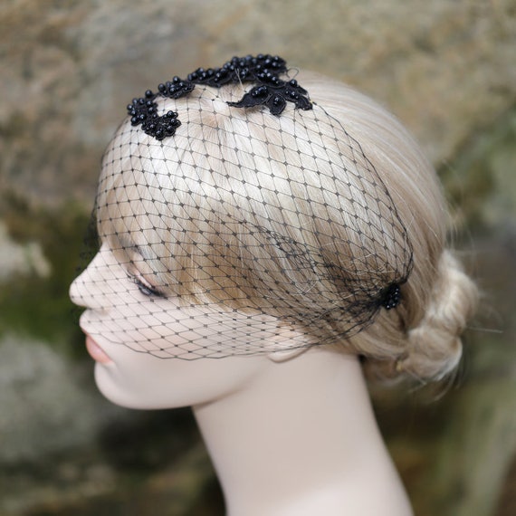 Black Birdcage Veil With Lace Bridal Bridesmaid Wedding