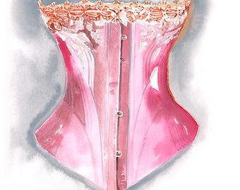 Pink Corset Print, Victorian Corset Painting, Corset illustration, Watercolor corset illustration,