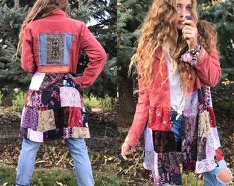 Patchwork Hippy Jacket, Size M,festival jacket, patchwork blazer, eco jacket, upcycled jacket, hippy coat,corduroy jacket, penny lane, Zasra
