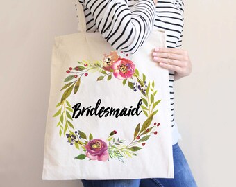 Wedding Bridal Party Tote Bags Bridesmaids Gifts for Bride and Friends, Moody Wreath Bags for Wedding (Item - MFB300)