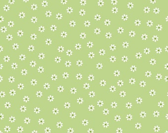 Sew Cherry 2 Fabric Green Daisy Fabric Lori Holt Fabric Riley Blake Sew Cherry Fabric Green Quilting Fabric - By The 1/2 Yard